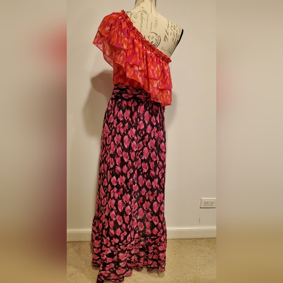 LA MISA Orange and Pink Ruffled One-Shoulder Dress, Size M - Picture 2 of 14